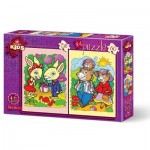 Art-Puzzle-4498 2 Puzzles - Les Lapins et la Famille Ours