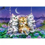 Art-Puzzle-5086 Chatons se Balançant au Clair de Lune