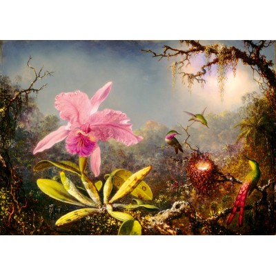 Art-by-Bluebird-F-60296 Martin Johnson Heade - Cattleya Orchid and Three Hummingbirds, 1871