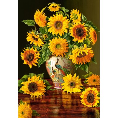 Castorland-103843 Tournesols dans un Vase en Forme de Paon