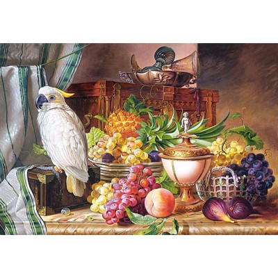 Castorland-300143 Josef Schuster : Nature morte fruits et perroquet