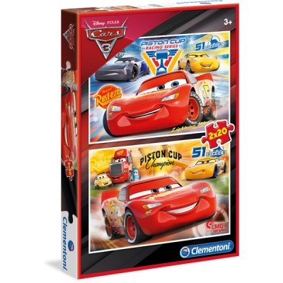 Clementoni-07027 2 Puzzles - Cars 3