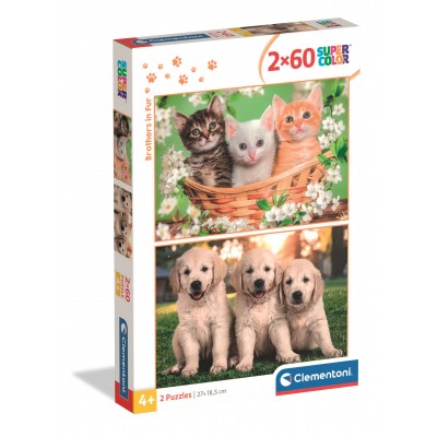 Clementoni-24820 2 Puzzles - Frères de Fourrure