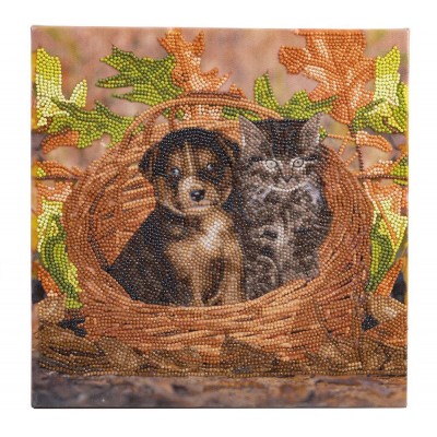 Crystal-Art-1875 Crystal Art - Kit Broderie Diamant - Chat et Chien