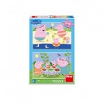 Dino-38171 2 Puzzles - Peppa Pig: En Vacances