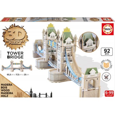 Educa-16999 Puzzle 3D en Bois - Tower Bridge