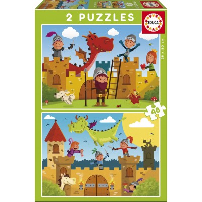 Educa-17151 2 Puzzles - Dragons et Chevaliers