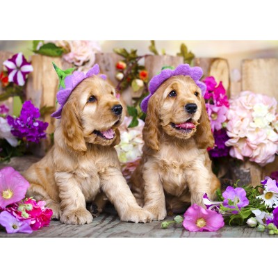 Enjoy-Puzzle-1263 Chiots aux Chapeaux de Fleurs