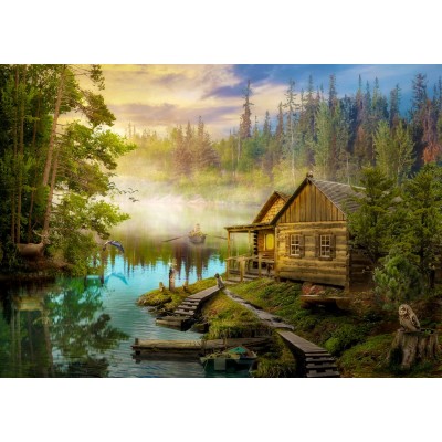 Enjoy-Puzzle-1602 A Log Cabin on the River