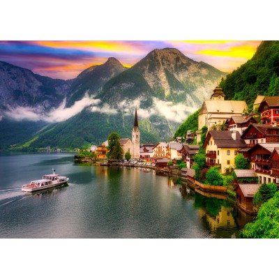 Enjoy-Puzzle-2089 Ville de Hallstatt au Coucher du Soleil, Autriche