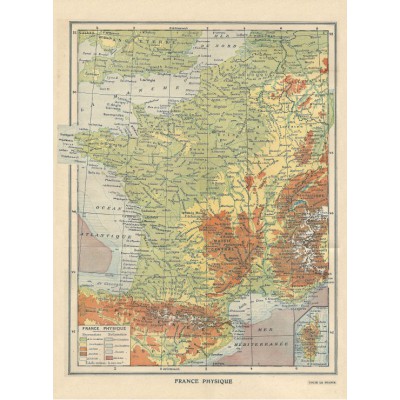 Grafika-F-30320 Carte de la France Physique - Larousse, 1925