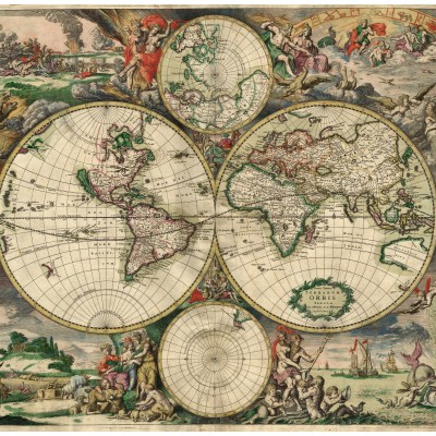 Grafika-F-33453 Carte du Monde, Produced in Amsterdam, 1689