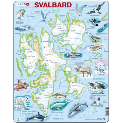 Larsen-A1-NO Puzzle Cadre - Norvège : Le Svalbard et ses Animaux (Noms des animaux en Norvégien)