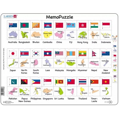 Larsen-GP7-GB Puzzle Cadre - The Flags and Capitals of 27 Countries in Asia and the Pacific