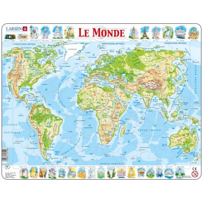 Larsen-K4-FR Puzzle Cadre - Carte du Monde (en Français)