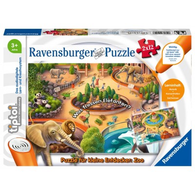Ravensburger-00051 2 Puzzles - Tiptoi - Discover the Zoo