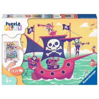 Ravensburger-05592 2 Puzzles - Puzzle & Play - Pirates