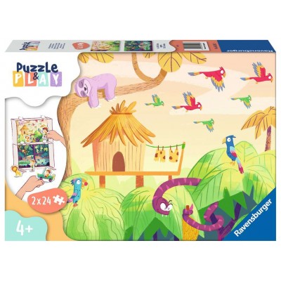 Ravensburger-05593 2 Puzzles - Puzzle & Play - Aventures dans la Jungle