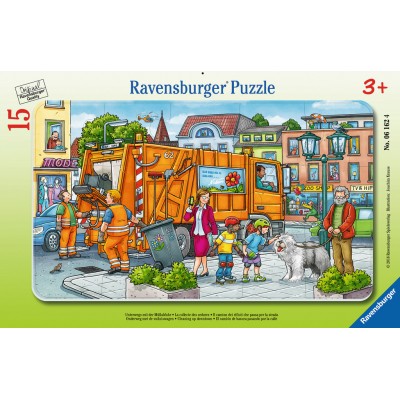 Ravensburger-06162 Puzzle Cadre - En Route avec la Collecte des Ordures