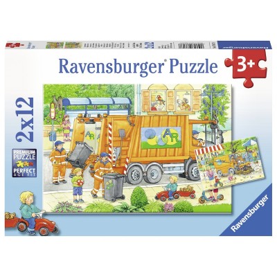Ravensburger-07617 2 Puzzles - Camion Poubelle
