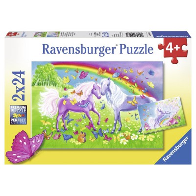 Ravensburger-09193 2 Puzzles - Chevaux Arc en Ciel