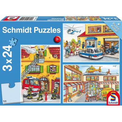 Schmidt-Spiele-56215 3 Puzzles - Pompiers et Secours