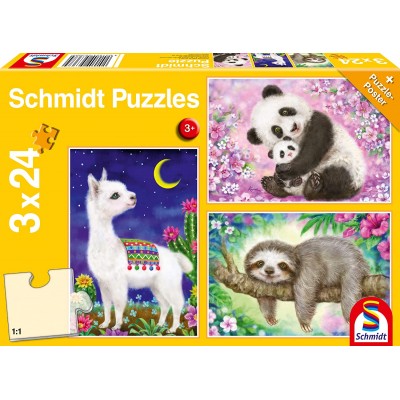 Schmidt-Spiele-56368 Panda, lama, Paresseux, 3x24 Pièces