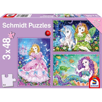 Schmidt-Spiele-56376 Princesse, Fée, et Sirène (3x48 Pièces)