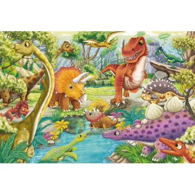 Schmidt-Spiele-56465 3 Puzzles - Les dinosaures s'amusent