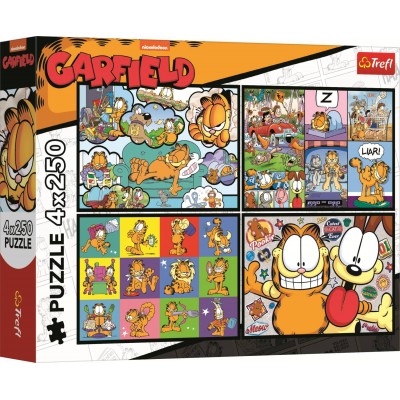 Trefl-13344 4 Puzzles - Garfield N'Aime Pas Les Lundis -
